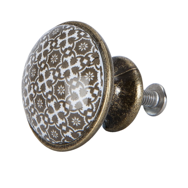 Clayre & Eef Pomello Ø 2 cm Marrone Bianco  Ceramica Rotondo Fiori