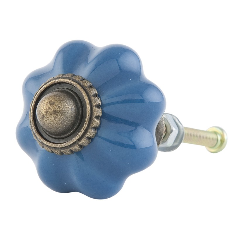 Clayre & Eef Poignée de porte Ø 3 cm Bleu Marron Céramique