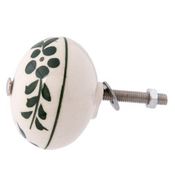 Clayre & Eef Deurknop  Ø 4 cm Beige Keramiek Rond Bloemen