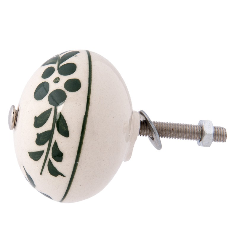 Clayre & Eef Deurknop  Ø 4 cm Beige Keramiek Rond Bloemen