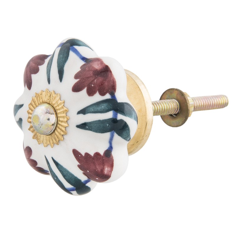 Clayre & Eef Deurknop Ø 4x3 cm Rood Groen Keramiek Bladeren
