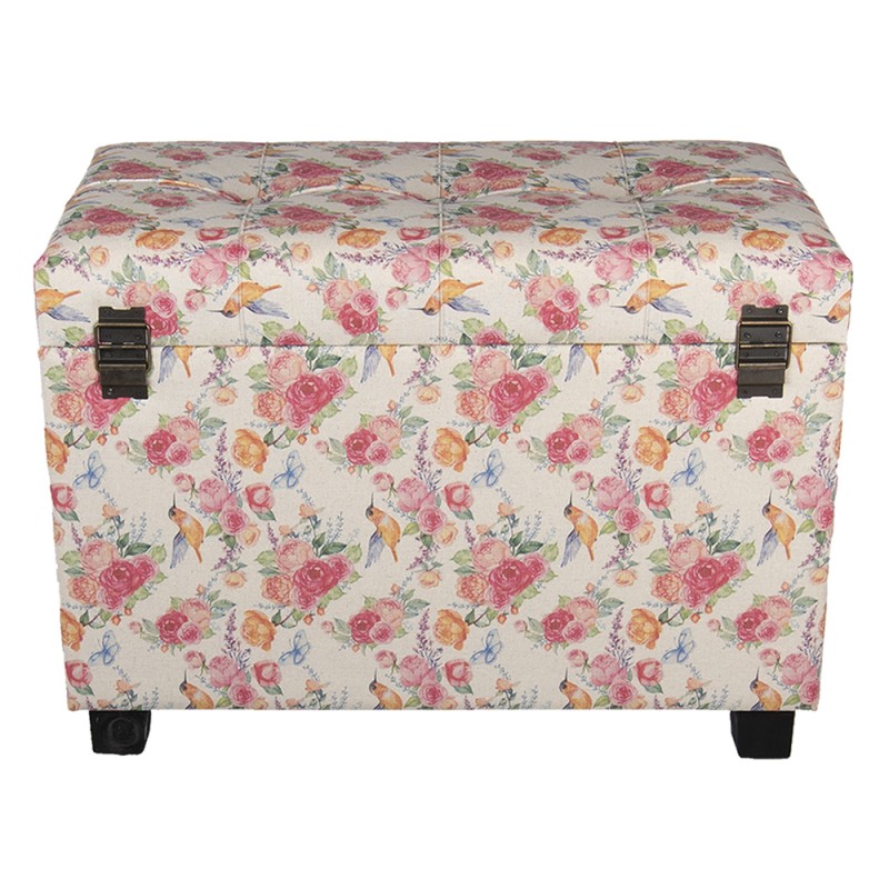 Clayre & Eef Pouf 60x36x43 cm Pink Wood Textile Rectangle