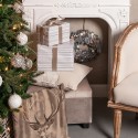 Clayre & Eef Pouf 50x34x33 cm Beige Legno Tessuto Rettangolo