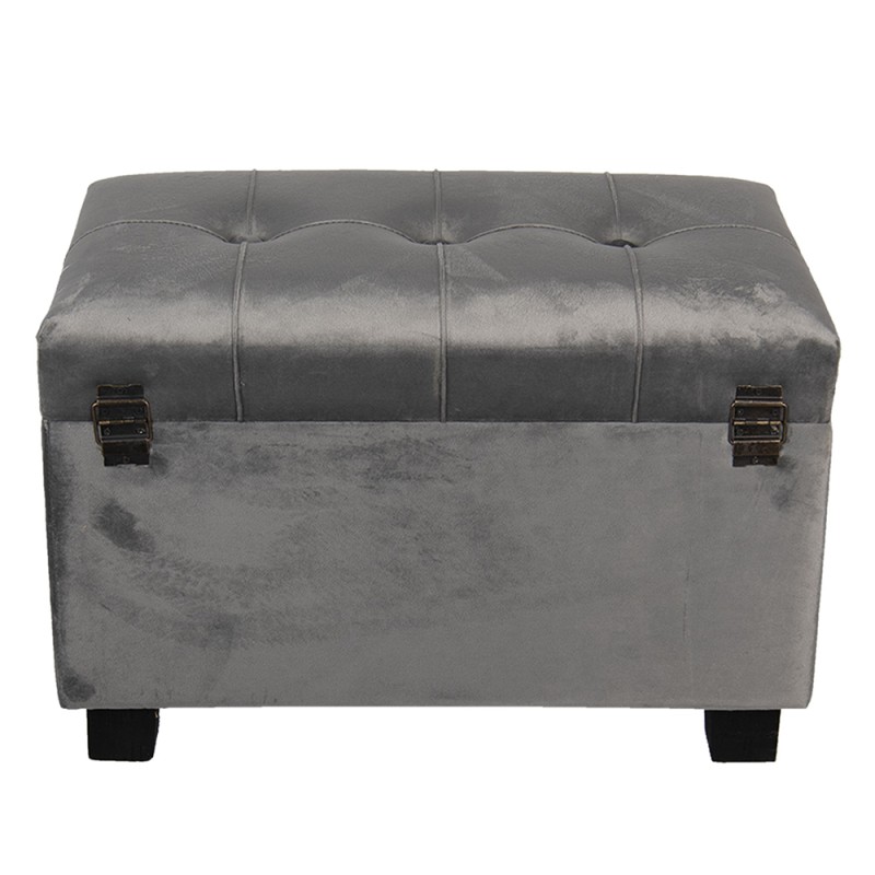 Clayre & Eef Pouf 50x34x33 cm Gris Bois Textile Rectangle