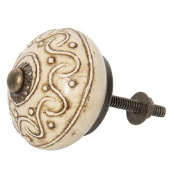 Clayre & Eef Door Knob Ø 4 cm Brown Beige Ceramic Round