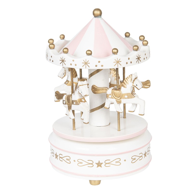 Clayre & Eef Music box Ø 11x19 cm White Pink Plastic Little Horses
