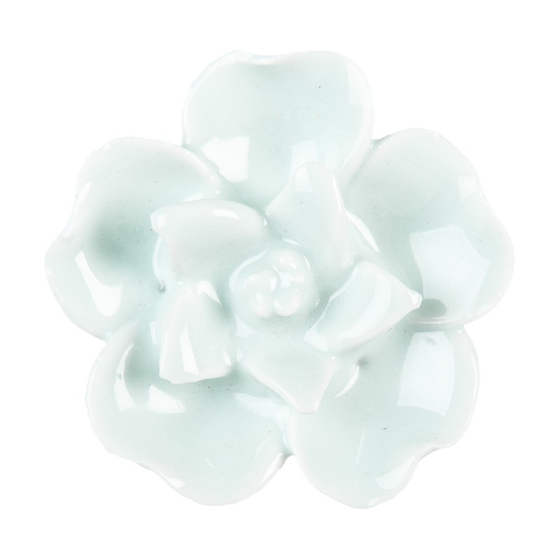 Clayre & Eef Poignée de porte Ø 4 cm Vert Céramique Fleur