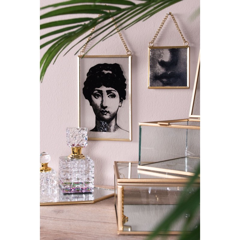 Clayre & Eef Hanger  10x15 cm Zwart Goudkleurig Metaal Glas Rechthoek