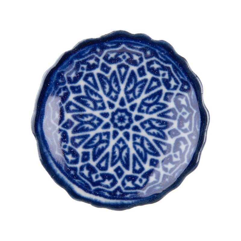 Clayre & Eef Poignée de porte Ø 4x4 cm Bleu Céramique Rond Fleur