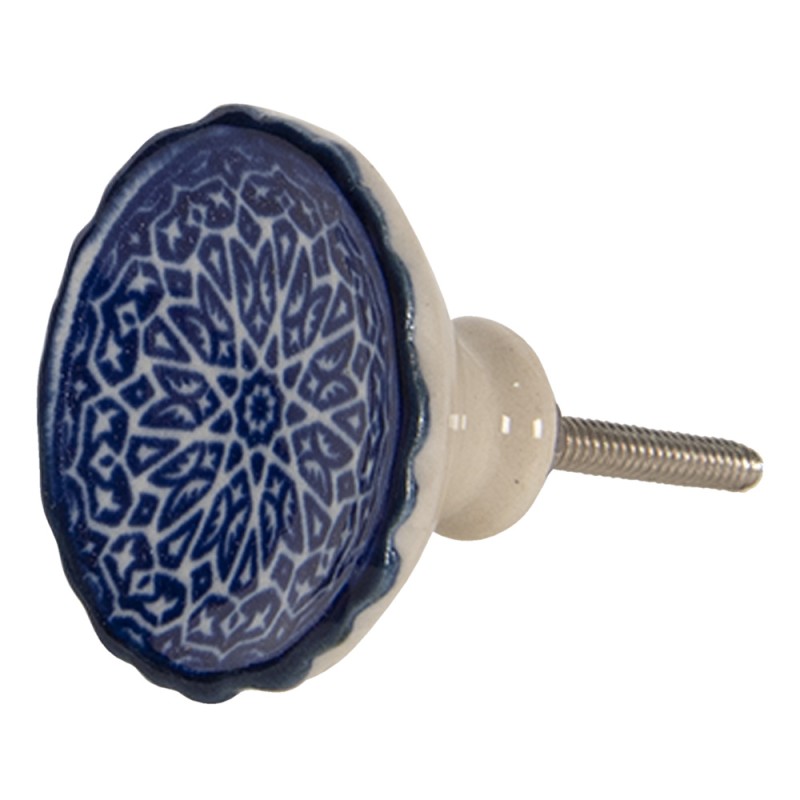 Clayre & Eef Poignée de porte Ø 4x4 cm Bleu Céramique Rond Fleur