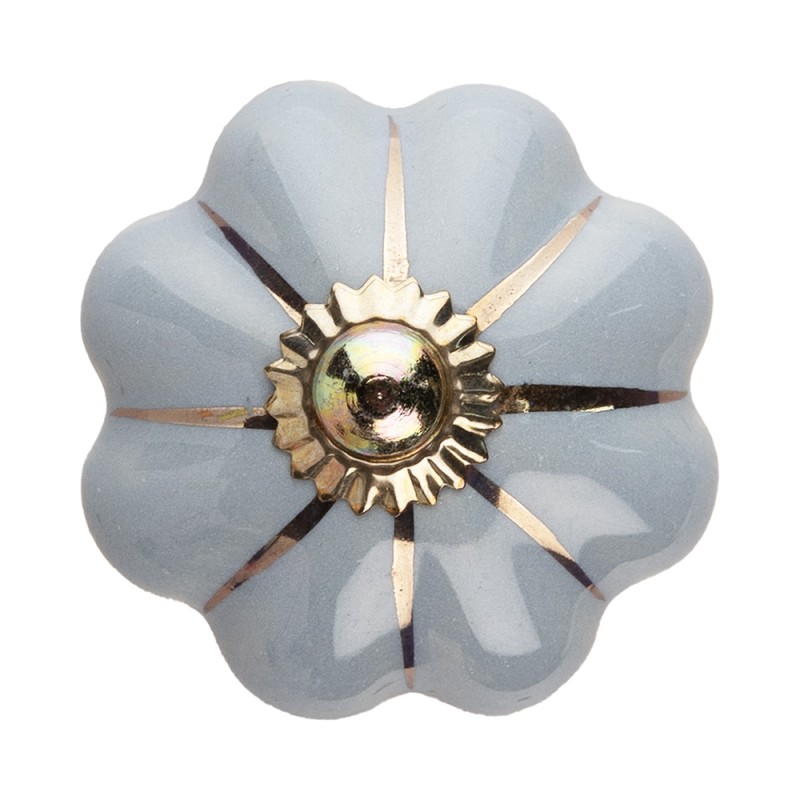 Clayre & Eef Door Knob Ø 4 cm Grey Gold colored Ceramic