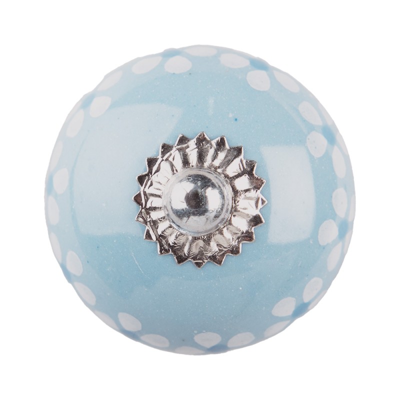 Clayre & Eef Deurknop  Ø 4x4 cm Blauw Keramiek Rond Bloemen