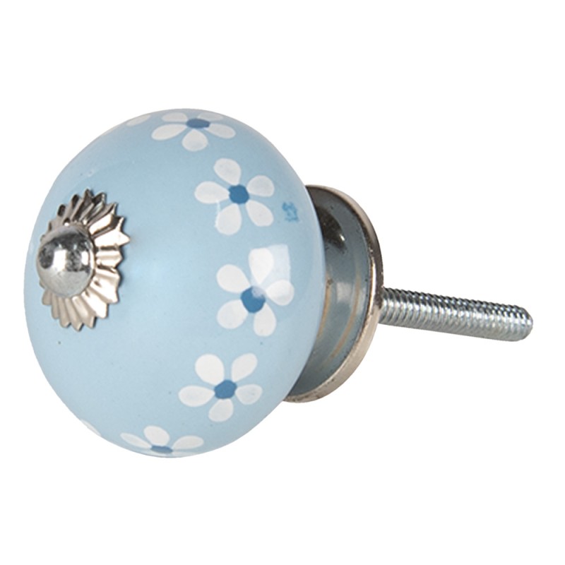 Clayre & Eef Deurknop  Ø 4x4 cm Blauw Keramiek Rond Bloemen
