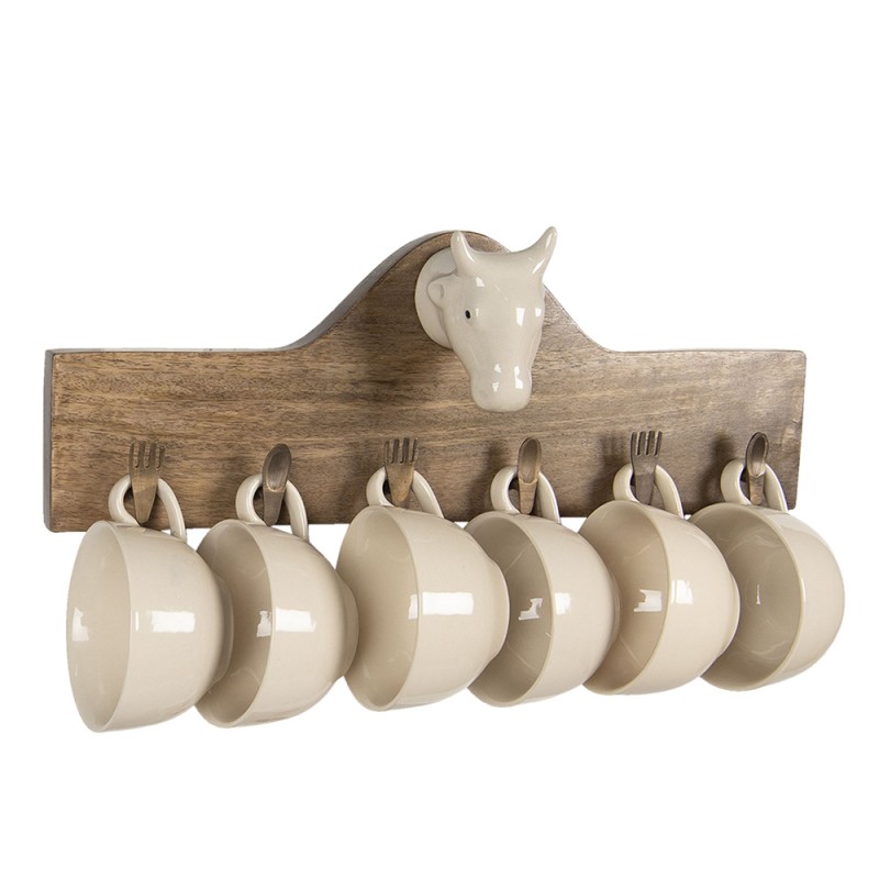 Clayre & Eef Mug Holder Set of 6 48x9x17 cm Brown Wood Rectangle Cow