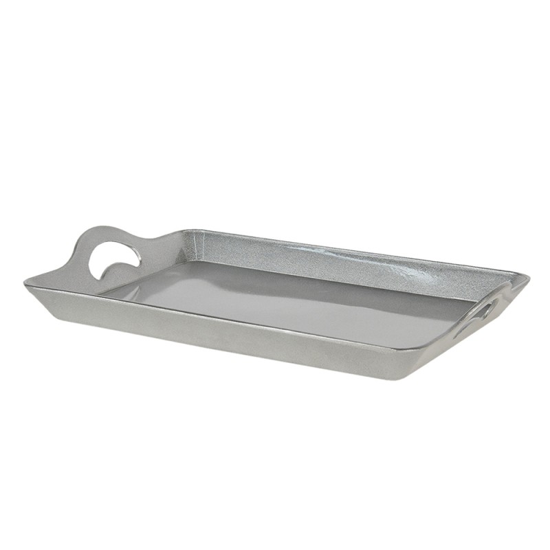 Clayre & Eef Décoration plateau 45x32x3 cm Couleur argent Plastique Rectangle