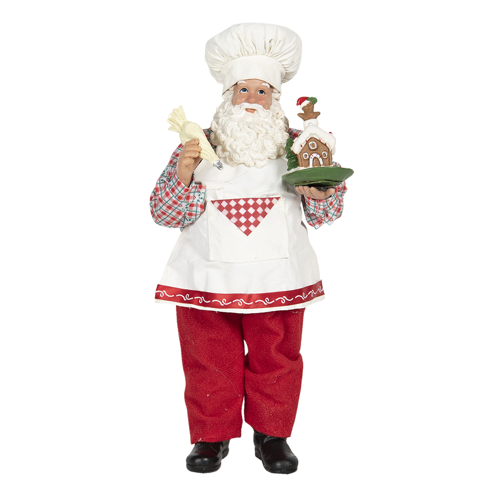 Clayre&Eef Beeld Kerstman 28 cm Rood Wit Textiel afbeelding
