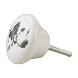Clayre & Eef Poignée de porte Ø 4 cm Blanc Céramique Rond Chien