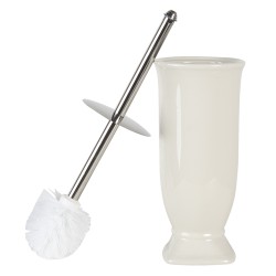 Clayre & Eef Brosse WC avec support Ø 12x26 cm Blanc Céramique Rond