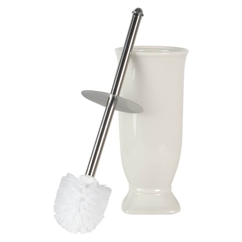 Clayre & Eef Brosse WC avec support Ø 12x26 cm Blanc Céramique Rond