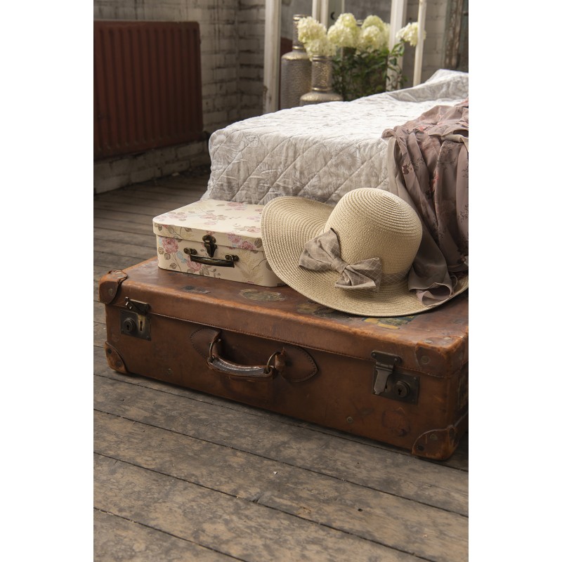 Clayre & Eef Decorative Suitcase Set of 3 30x21x9/25x18x9/20x16x8 cm Beige Cardboard Rectangle Flowers