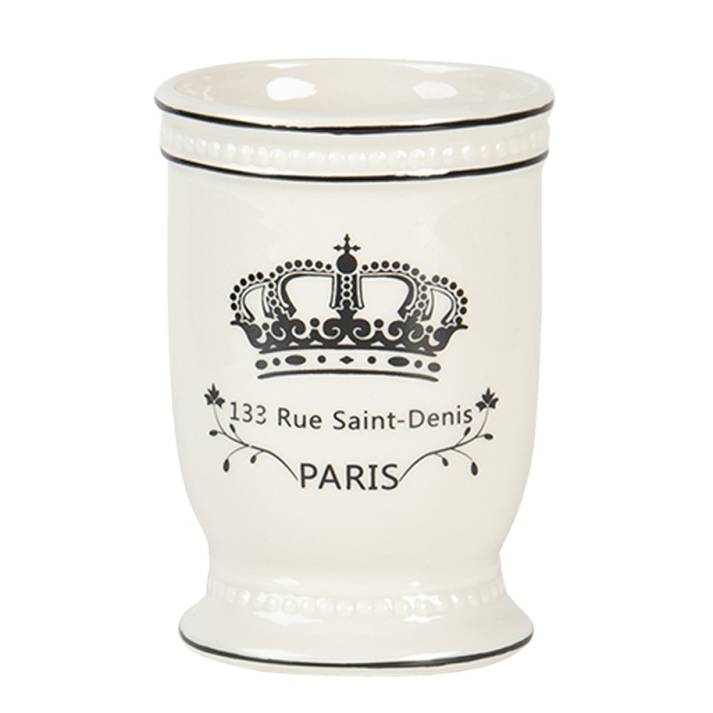 Clayre & Eef Badezimmer-Set 4er Set Beige Schwarz Keramik Krone Paris