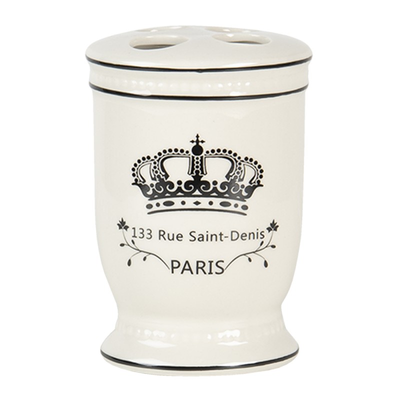 Clayre & Eef Badezimmer-Set 4er Set Beige Schwarz Keramik Krone Paris