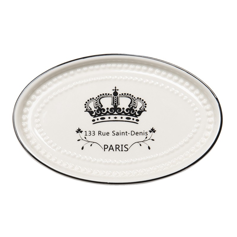 Clayre & Eef Badezimmer-Set 4er Set Beige Schwarz Keramik Krone Paris