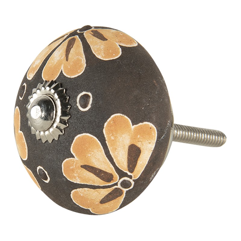 Clayre & Eef Door Knob Ø 4 cm Brown Ceramic Round Flower