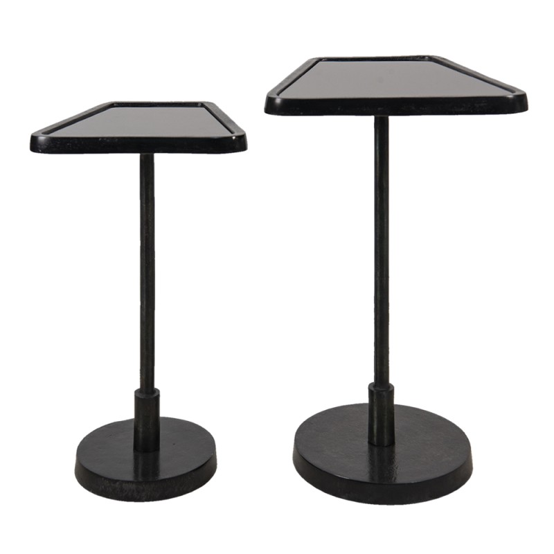 Clayre & Eef Table d'appoint set de 2 35x35x56 cm Noir Verre Aluminium