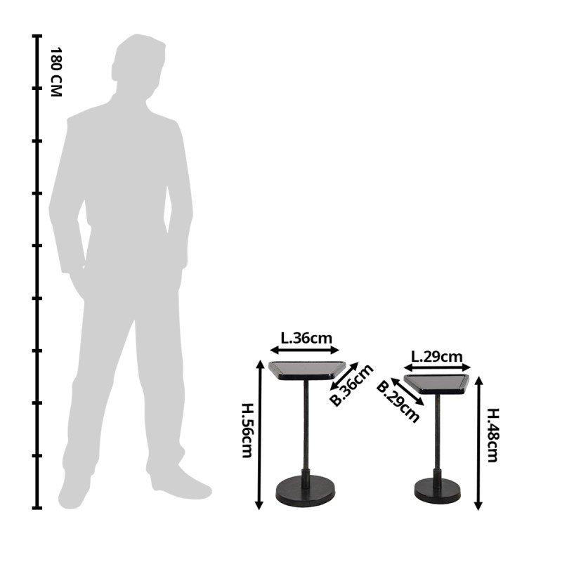 Clayre & Eef Table d'appoint set de 2 35x35x56 cm Noir Verre Aluminium