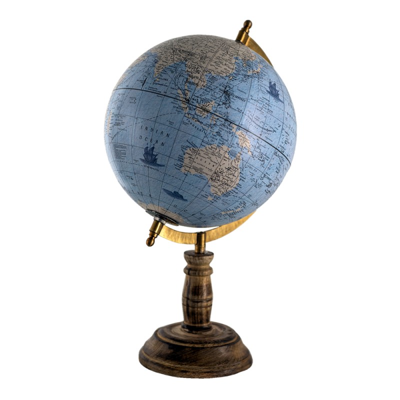 Clayre & Eef Globe 22x37 cm Blue Grey Wood Iron Round