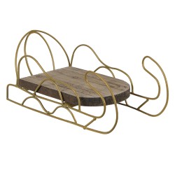 Clayre & Eef Kerstdecoratie Slee 26x13x12 cm Bruin Hout Metaal