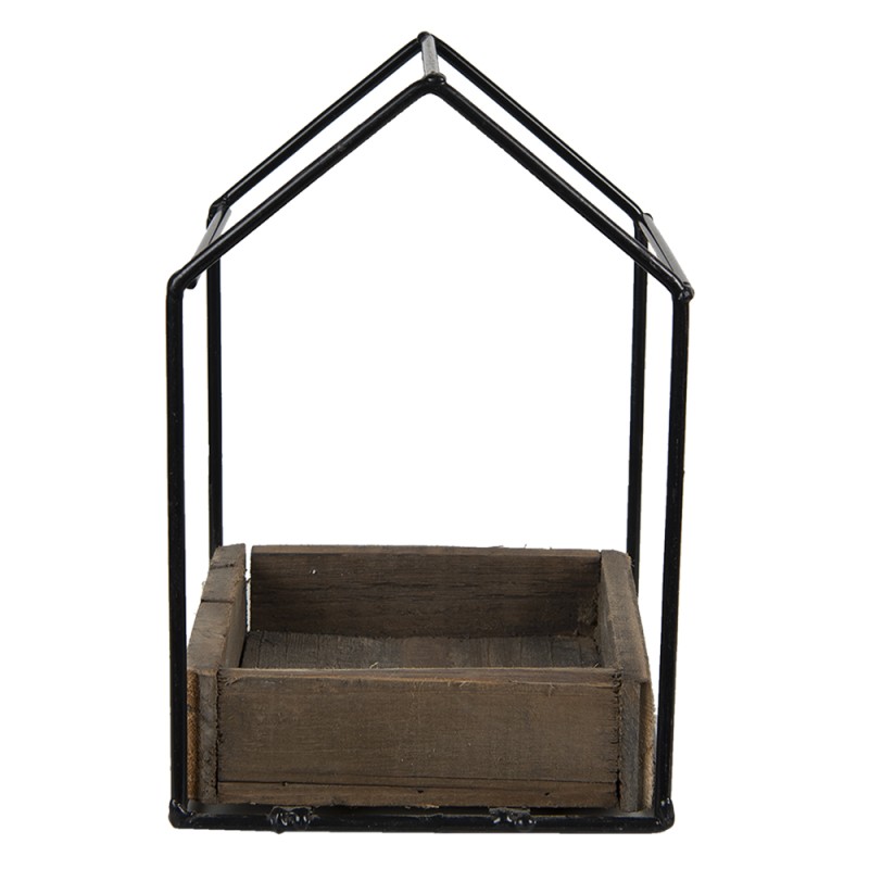 Clayre & Eef Bloempot  15x15x23 cm Bruin Hout Metaal Vierkant