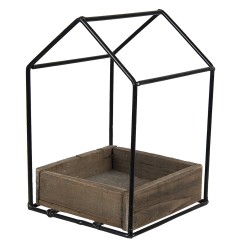 Clayre & Eef Bloempot  15x15x23 cm Bruin Hout Metaal Vierkant