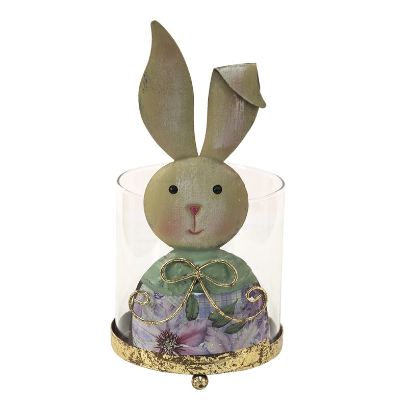 Clayre & Eef Wind Light Rabbit 11x10x22 cm Beige Green Metal Glass