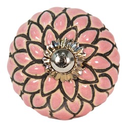 Clayre & Eef Door Knob Ø 3 cm Pink Ceramic Round Flower