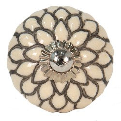Clayre & Eef Door Knob Ø 4 cm Beige Grey Ceramic Round Flower