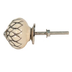 Clayre & Eef Door Knob Ø 4 cm Beige Grey Ceramic Round Flower