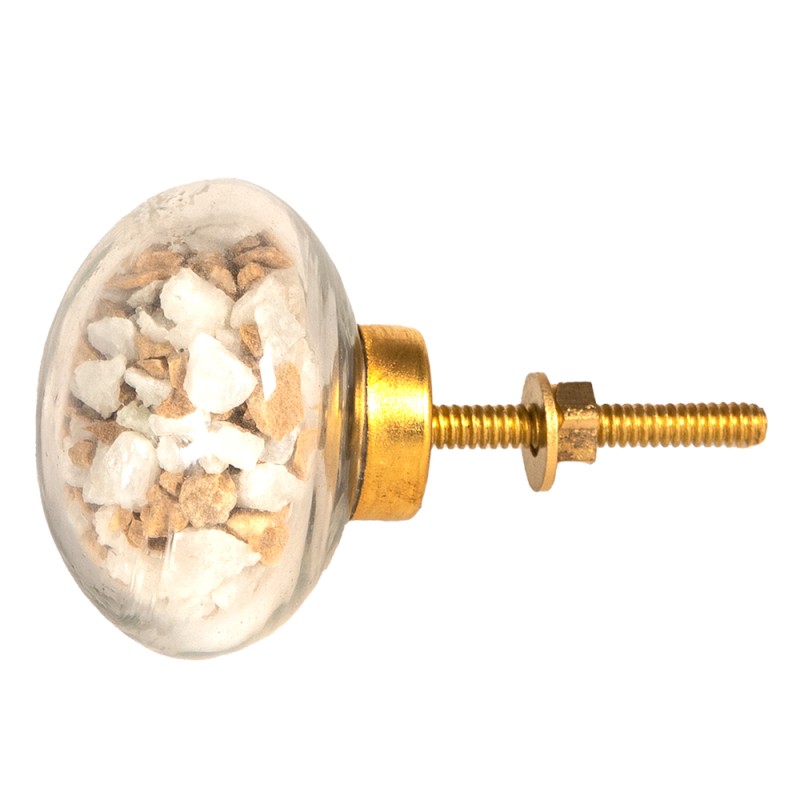 Clayre & Eef Poignée de porte 5 cm Blanc Rose Verre Métal Rond