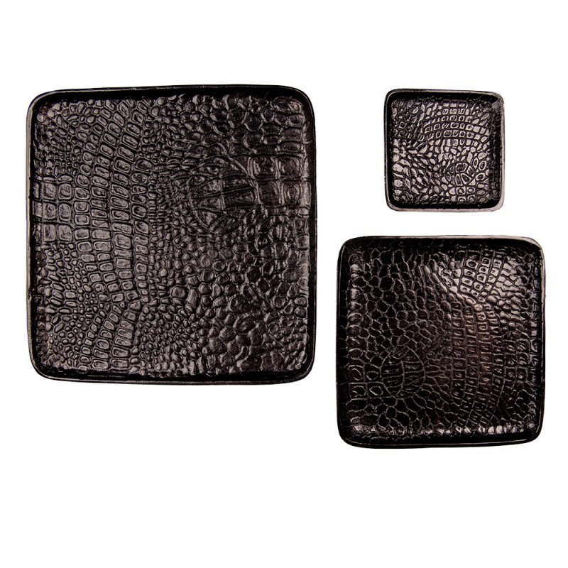 Clayre & Eef Dekoration Serviertablett 3er Set 36 cm Schwarz Aluminium Quadrat