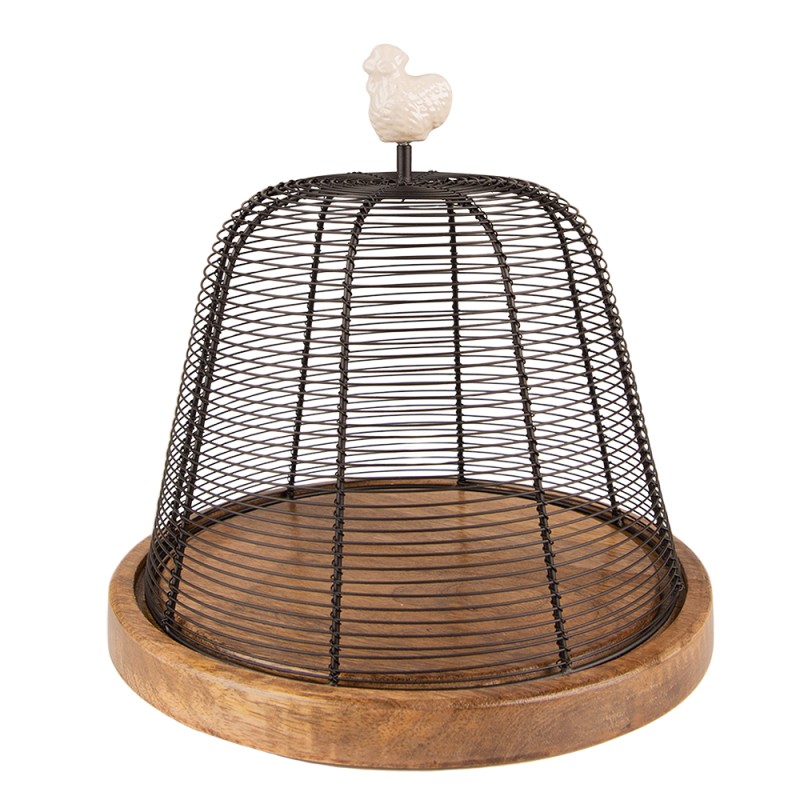 Clayre & Eef Food Cover Ø 24x24 cm Brown Beige Iron Wood
