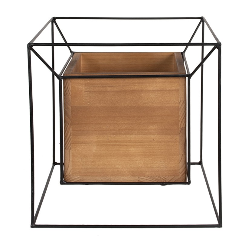 Clayre & Eef Plant Stand  21x21x21 cm Black Iron Wood Square