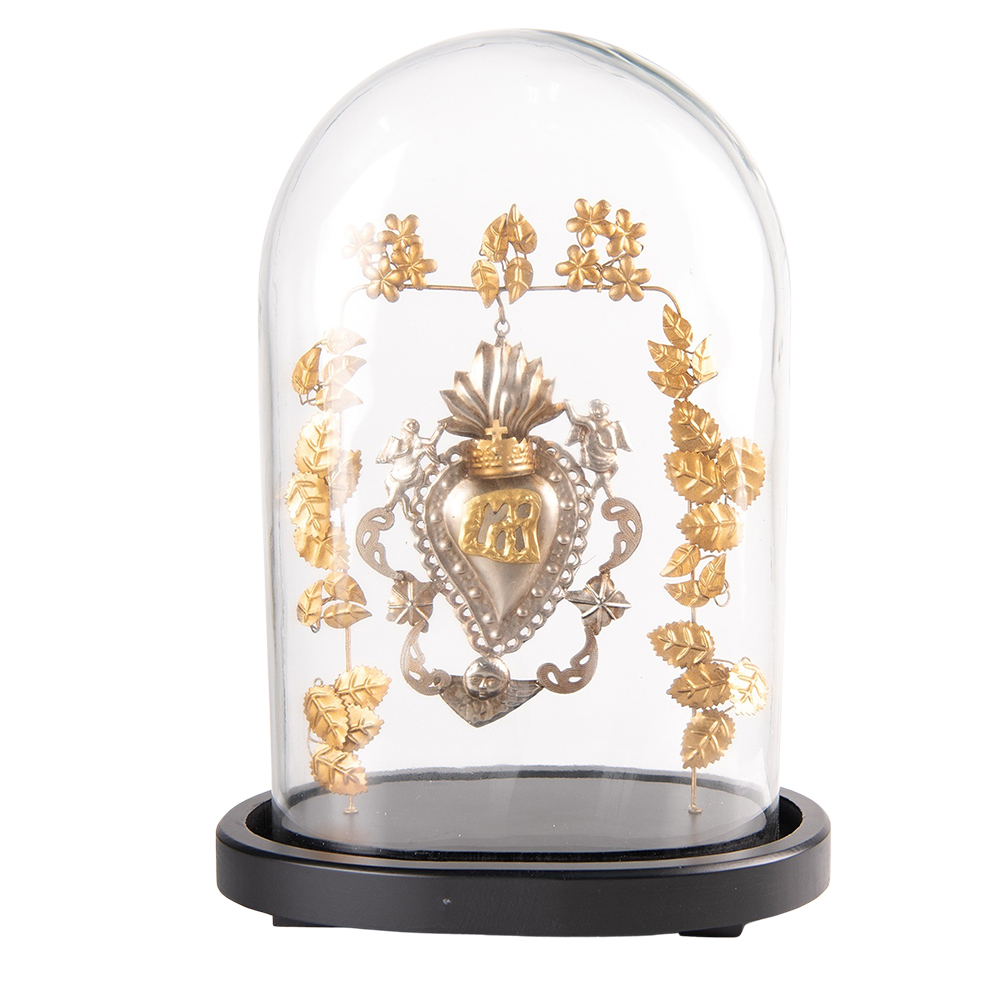Clayre&Eef Stolp 26x16x37 cm Goudkleurig Zwart Glas Hart afbeelding