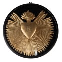 Clayre & Eef Wanddecoratie  Ø 23x2 cm Goudkleurig Zwart Ijzer Glas Rond Heilig Hart