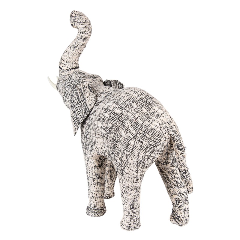 Clayre & Eef Statuetta Elefante 50 cm Bianco Nero Carta Ferro Tessuto
