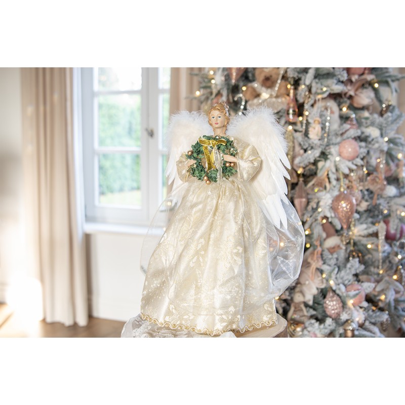 Clayre & Eef Decorazione di Natalizie Angelo 46 cm Bianco Tessuto su plastica