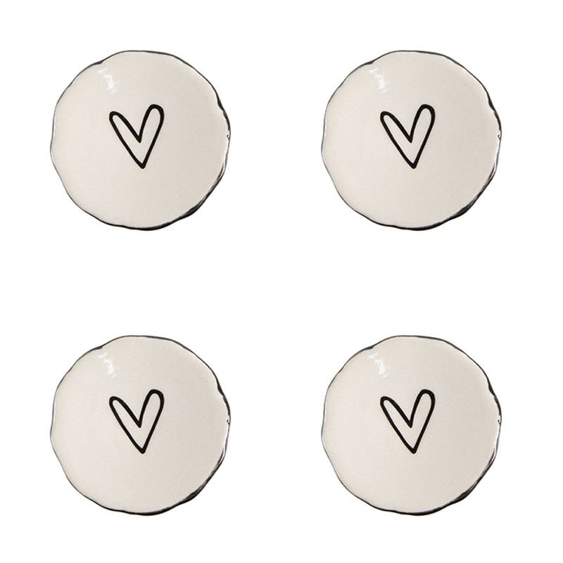 Clayre & Eef Türknauf 4er Set Ø 4 cm Beige Keramik Herz