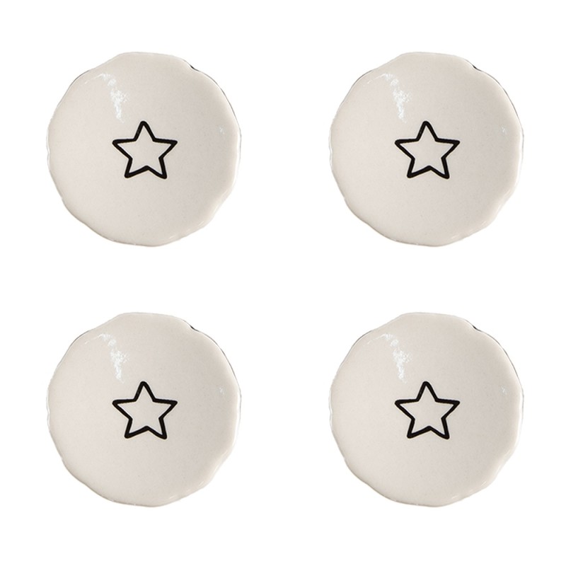 Clayre & Eef Door Knob Set of 4 Ø 4 cm Beige Ceramic Star
