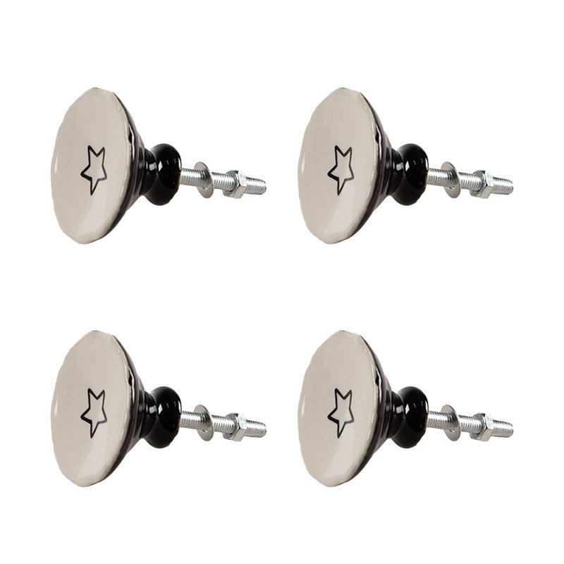 Clayre & Eef Door Knob Set of 4 Ø 4 cm Beige Ceramic Star