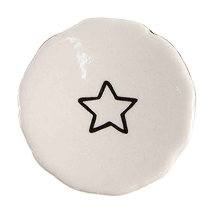 Clayre & Eef Door Knob Set of 4 Ø 4 cm Beige Ceramic Star